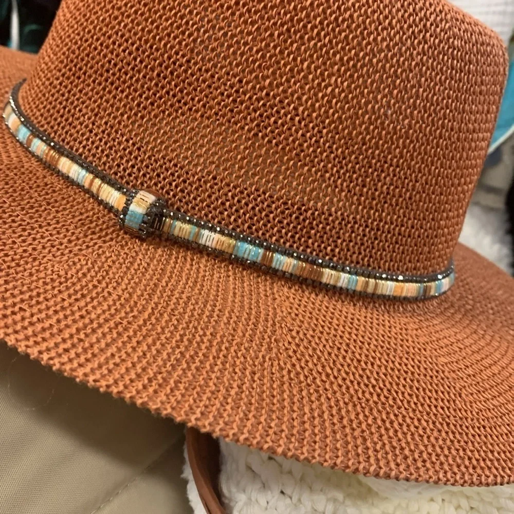 Anthropologie Cali Trimmed Rancher Wide Brimmed Hat Dark Orange
